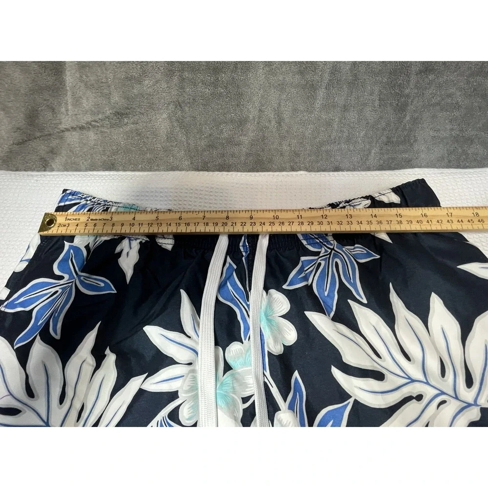 Merona‎ men blue L swim suit trunks shorts floral tropical mesh lined elastic
